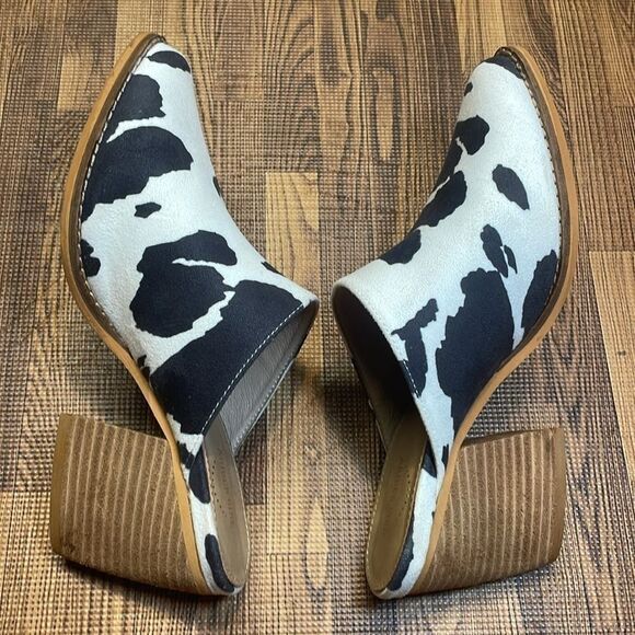 Arider Girl woman’s cow print black/white casual block heeled mules. Size 5.5. - Picture 7 of 11